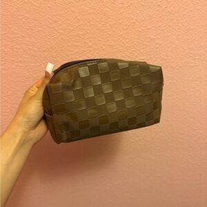 Brown Checkered Small Cosmetic Bag
